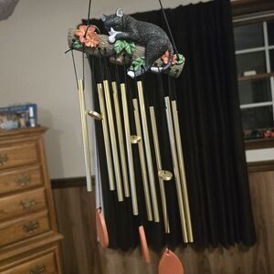 Cat & Floral Wind Chime with Gold Tubes